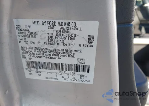 2011 Ford Escape Xlt z USA, uszkodzony, nr VIN 1FMCU9D73BKB50619